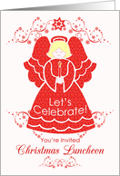 Red Lace Angel Christmas Luncheon Invitation card