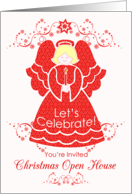 Red Lace Angel Christmas Open House Invitation card