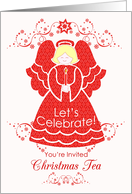 Red Lace Angel Christmas Tea Party Invitation card