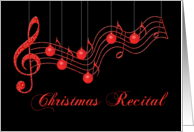 Christmas Recital invitation, Red Musical Staff card