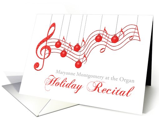 Custom Holiday Recital Invitation, Red Musical Staff card (983365)