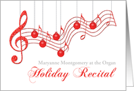 Custom Holiday Recital Invitation, Red Musical Staff card