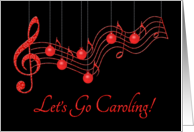 Christmas Caroling Party Invitation, Red Musical Staff card