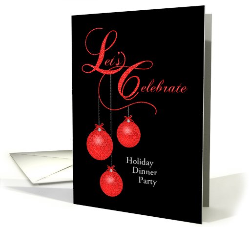 Custom Holiday Dinner Invitation, Red Lace Ornaments card (983631)