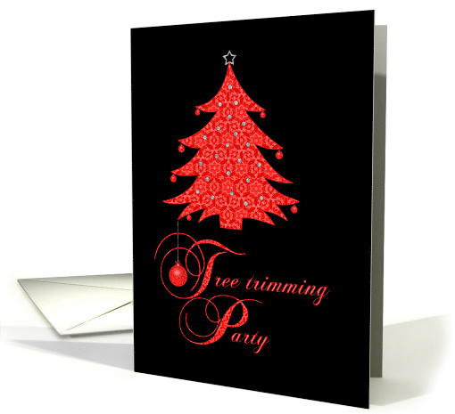 Tree Trimming Party Invitation, Red Lace Ornaments card (984029)
