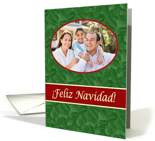 Spanish Navidad Photo Card, Green Spruce and Red Stripe card (1005363)