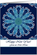 Happy New Year from our New Home, Blue Heart Mandala card