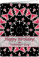 Happy Birthday on Valentine’s Day, Three Pink Hearts Mandala card