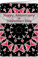 Happy Anniversary on Valentine’s Day, Three Pink Hearts Mandala card