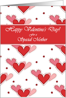 Happy Valentine’s Day for Mother, Three Red Pink and Rose Hearts card