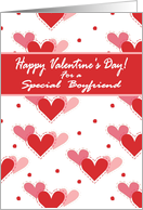 Happy Valentine’s Day for Boyfriend, Three Red Pink and Rose Hearts card