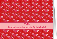Portuguese International Happiness Day, Three Pink Hearts card