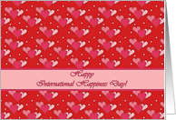 Happy International Happiness Day, Three Pink Hearts card