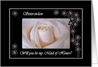 Wedding Maid of Honor Invitation for Sister in law, White Rose and Blossoms card