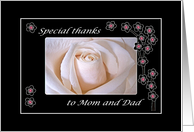 Wedding Thank You for Bride Mom and Dad, White Rose and Blossoms card