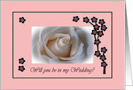 Wedding Invitation, White Rose and Blossoms card