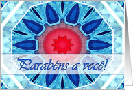 Portuguese Birthday, Blue Red and Turquoise Mandala card