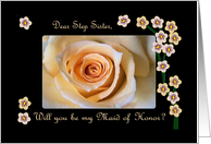 Maid of Honor Step Sister, Rose and Blossoms card