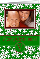 Merry Christmas Photo Card Family Name V, Snow Crystals card