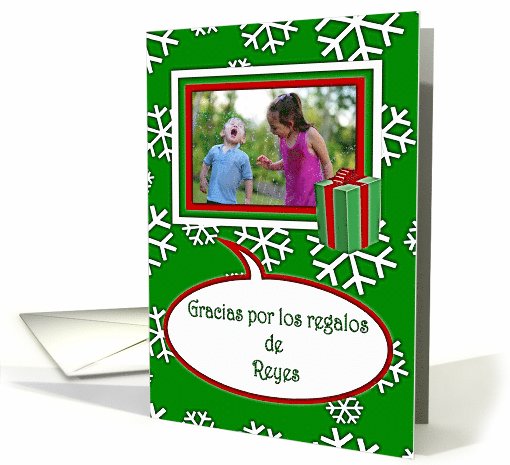 Thank you Photo Card Spanish Epiphany, Green Snowflake Crystals card