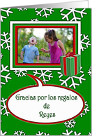 Thank you Photo Card Spanish Epiphany, Green Snowflake Crystals card