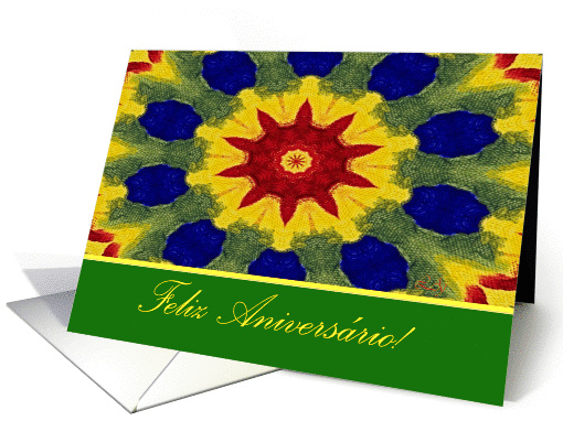 Happy Birthday in Portuguese, Colorful Rose Window Painting card