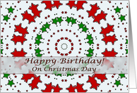 Happy Birthday on Christmas Day, Red and Green Stars Mandala card
