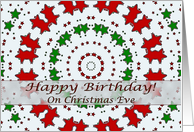 Happy Birthday on Christmas Eve, Red and Green Stars Mandala card