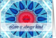 Love is always Kind, Blue Aqua and Red Mandala card