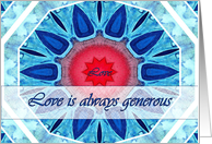 Love is Always Generous, Blue Aqua and Red Mandala card