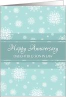 Happy Anniversary Daughter & Son in Law - Teal Snowflakes card