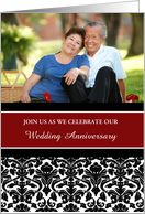 Anniversary Party Invitation Photo Card - Red Black Damask card