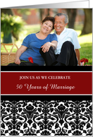 50th Anniversary Party Invitation Photo Card - Red Black Damask card