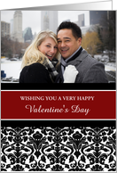 Happy Valentine’s Day Photo Card - Red Black Damask card