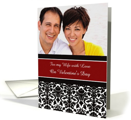 Wife Happy Valentine's Day Photo Card - Red Black Damask card