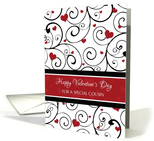 Happy Valentine's Day for Cousin - Red White Hearts card (1016787)