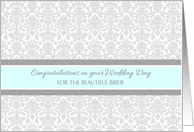 Wedding Day Congratulations for the Bride - Gray Blue Damask card