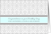Wedding Day Congratulations Cousin & her Husband - Gray Blue Damask card