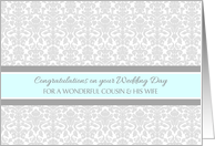 Wedding Day Congratulations Cousin & his Wife - Gray Blue Damask card