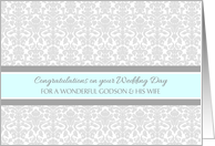 Wedding Day Congratulations Godson & his Wife - Gray Blue Damask card