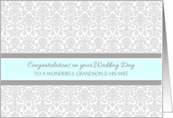 Wedding Day Congratulations Grandson & his Wife - Gray Blue Damask card