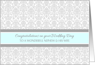 Wedding Day Congratulations Nephew & Wife - Gray Blue Damask card