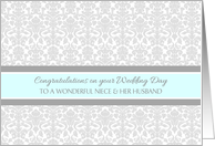 Wedding Day Congratulations Niece & Husband - Gray Blue Damask card