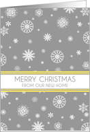 New Address Merry Christmas Card - Yellow Grey Snowflakes card