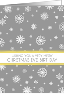 Merry Christmas Eve Birthday Card - Yellow Grey Snowflakes card