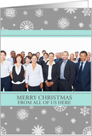 Photo Merry Christmas Corporate Card - Aqua Grey Snowflakes card