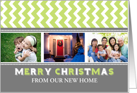3 Photo Merry Christmas We’ve Moved Card - Grey Green Chevron card