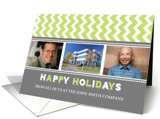 3 Photo Corporate Christmas Card - Grey Green Chevron card (1150022)