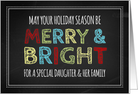 Merry & Bright Daughter & Family Christmas - Colorful Chalkboard card