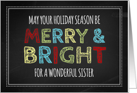 Merry & Bright Sister Christmas - Colorful Chalkboard card